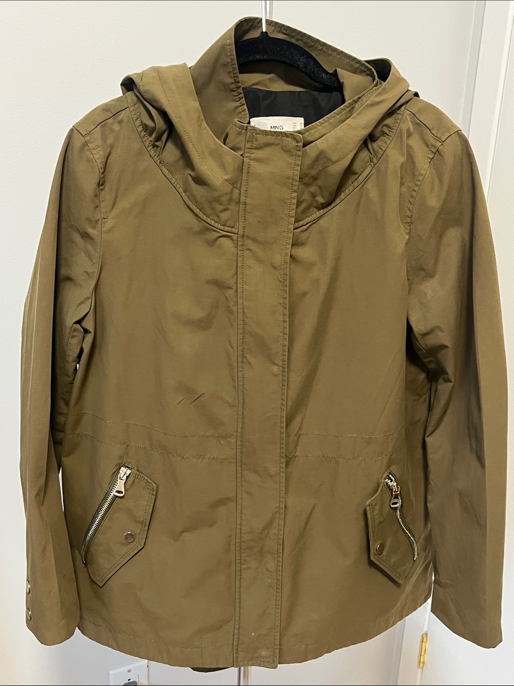 Mango- Forest Green Mid-Thigh Hooded Coat – Spring/Fall Jacket (Size M)